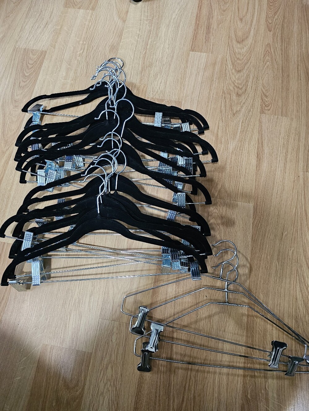 Bundle Of 21 Black Velvet Hangers With Silver Metal Clips Plus 3 Bonus Metal
